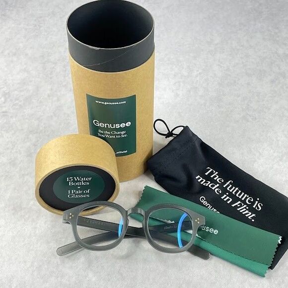 Genusee Blue Light Glasses Smoke Gray Recycled Round Frames Retro Eyeglasses NEW - Picture 3 of 13